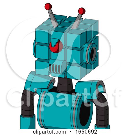 Blue Robot with Cube Head and Speakers Mouth and Angry Cyclops and Double Led Antenna by Leo Blanchette