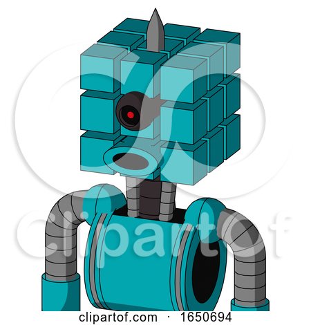 Blue Robot with Cube Head and Round Mouth and Black Cyclops Eye and Spike Tip by Leo Blanchette