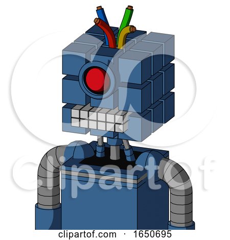 Blue Robot with Cube Head and Keyboard Mouth and Cyclops Eye and Wire Hair by Leo Blanchette