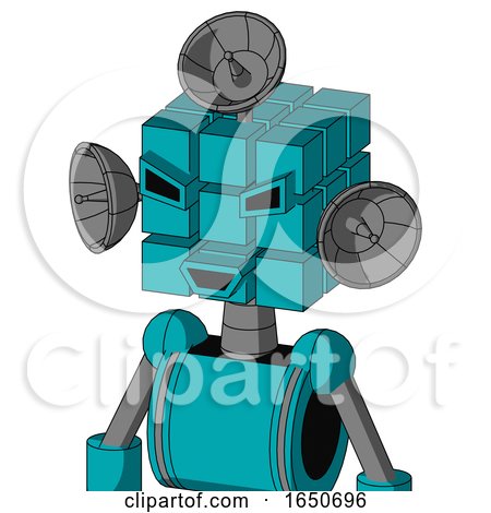 Blue Robot with Cube Head and Happy Mouth and Angry Eyes and Radar Dish Hat by Leo Blanchette