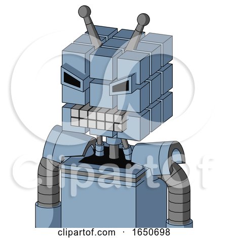 Blue Robot with Cube Head and Keyboard Mouth and Angry Eyes and Double Antenna by Leo Blanchette