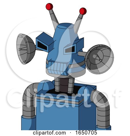 Blue Robot with Cone Head and Toothy Mouth and Angry Eyes and Double Led Antenna by Leo Blanchette