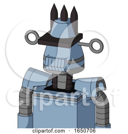 Blue Robot with Cone Head and Toothy Mouth and Black Visor Cyclops and Three Dark Spikes by Leo Blanchette