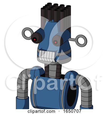 Blue Robot with Cone Head and Teeth Mouth and Red Eyed and Pipe Hair by Leo Blanchette