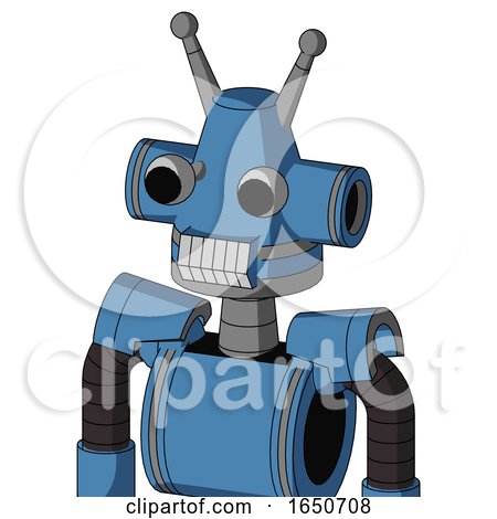 Blue Robot with Cone Head and Teeth Mouth and Two Eyes and Double Antenna by Leo Blanchette
