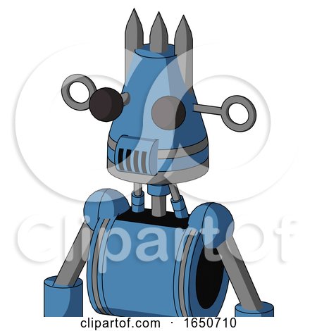 Blue Robot with Cone Head and Speakers Mouth and Two Eyes and Three Spiked by Leo Blanchette