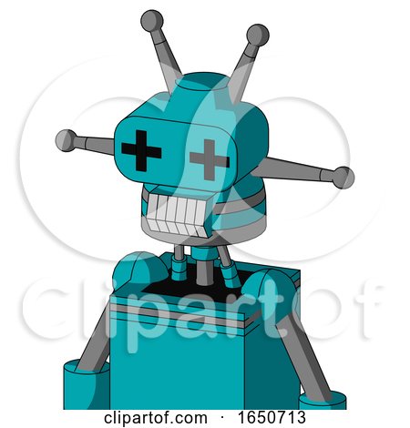 Blue Robot with Cone Head and Teeth Mouth and Plus Sign Eyes and Double Antenna by Leo Blanchette