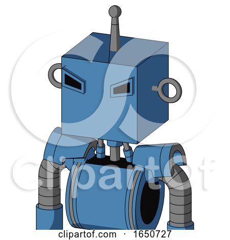 Blue Robot with Box Head and Angry Eyes and Single Antenna by Leo Blanchette