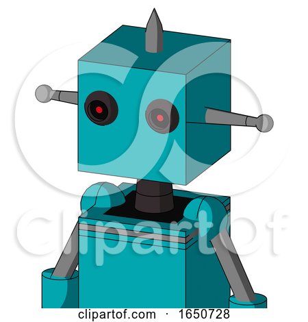 Blue Robot with Box Head and Black Glowing Red Eyes and Spike Tip by Leo Blanchette