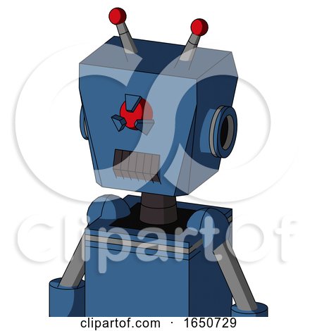Blue Robot with Box Head and Dark Tooth Mouth and Angry Cyclops Eye and Double Led Antenna by Leo Blanchette