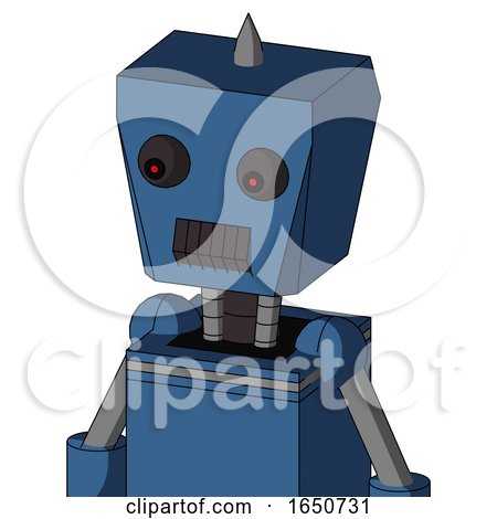 Blue Robot with Box Head and Dark Tooth Mouth and Red Eyed and Spike Tip by Leo Blanchette