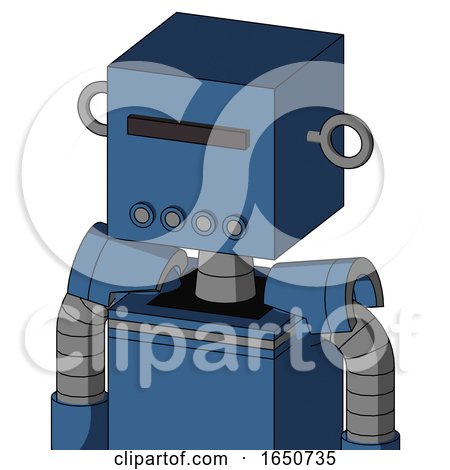 Blue Robot with Box Head and Pipes Mouth and Black Visor Cyclops by Leo Blanchette