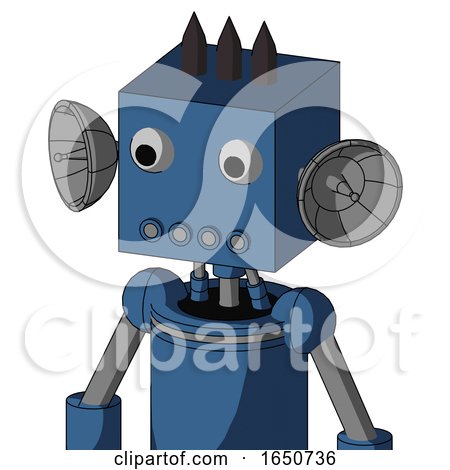 Blue Robot with Box Head and Pipes Mouth and Two Eyes and Three Dark Spikes by Leo Blanchette