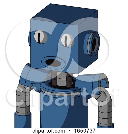 Blue Robot with Box Head and Round Mouth and Two Eyes by Leo Blanchette