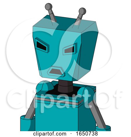 Blue Robot with Box Head and Sad Mouth and Angry Eyes and Double Antenna by Leo Blanchette