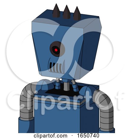 Blue Robot with Box Head and Speakers Mouth and Black Cyclops Eye and Three Dark Spikes by Leo Blanchette