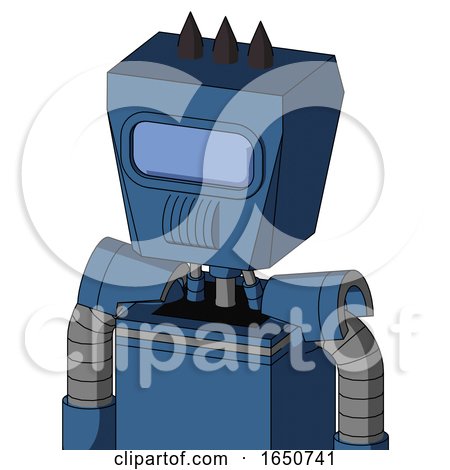 Blue Robot with Box Head and Speakers Mouth and Large Blue Visor Eye and Three Dark Spikes by Leo Blanchette