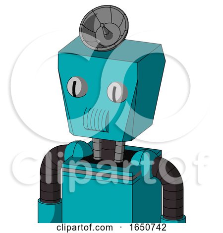 Blue Robot with Box Head and Speakers Mouth and Two Eyes and Radar Dish Hat by Leo Blanchette