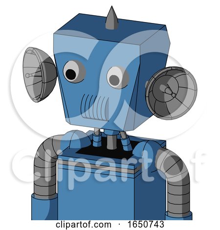 Blue Robot with Box Head and Speakers Mouth and Two Eyes and Spike Tip by Leo Blanchette