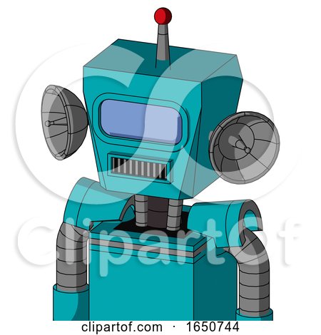 Blue Robot with Box Head and Square Mouth and Large Blue Visor Eye and Single Led Antenna by Leo Blanchette
