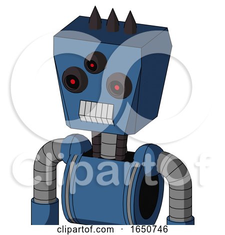 Blue Robot with Box Head and Teeth Mouth and Three-Eyed and Three Dark Spikes by Leo Blanchette
