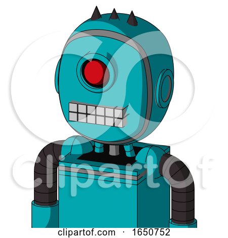 Blue Robot with Bubble Head and Keyboard Mouth and Cyclops Eye and Three Dark Spikes by Leo Blanchette