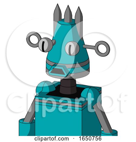 Blue Robot with Cone Head and Sad Mouth and Two Eyes and Three Spiked by Leo Blanchette