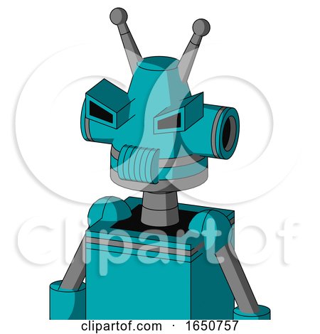Blue Robot with Cone Head and Speakers Mouth and Angry Eyes and Double Antenna by Leo Blanchette