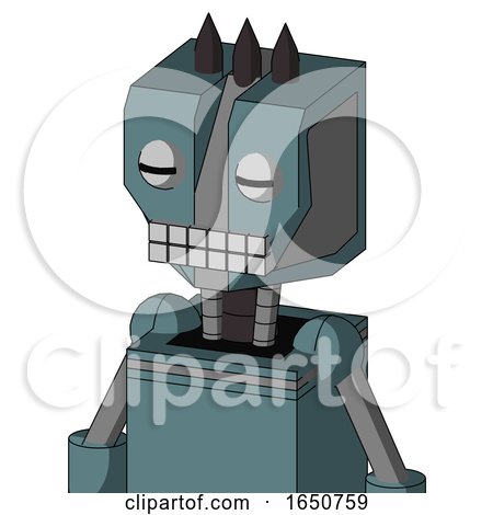 Blue Mech with Mechanical Head and Keyboard Mouth and Two Eyes and Three Dark Spikes by Leo Blanchette