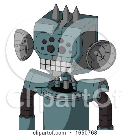 Blue Mech with Mechanical Head and Keyboard Mouth and Bug Eyes and Three Spiked by Leo Blanchette