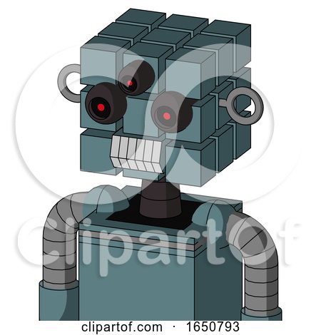 Blue Mech with Cube Head and Teeth Mouth and Three-Eyed by Leo Blanchette