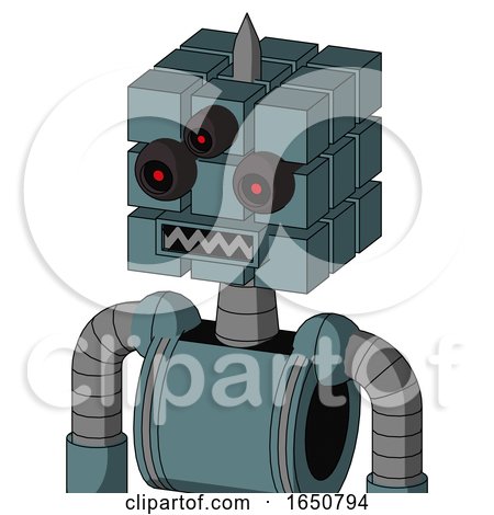 Blue Mech with Cube Head and Square Mouth and Three-Eyed and Spike Tip by Leo Blanchette