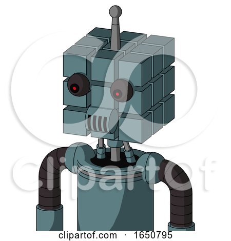 Blue Mech with Cube Head and Speakers Mouth and Red Eyed and Single Antenna by Leo Blanchette