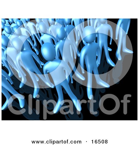 Crowd Of Blue People Standing Together On A Reflective Black Surface, Symbolizing Teamwork And Unity Clipart Illustration Graphic by 3poD