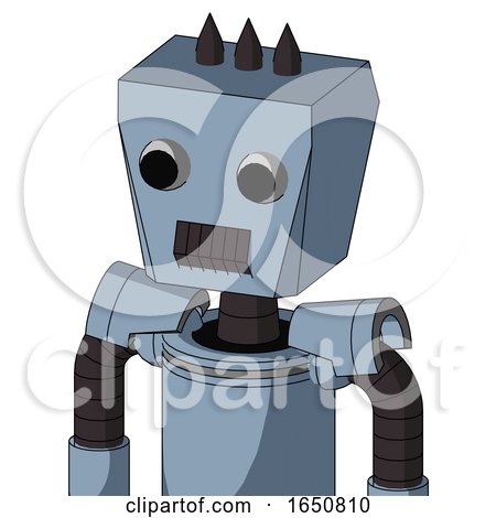 Blue Mech with Box Head and Dark Tooth Mouth and Two Eyes and Three Dark Spikes by Leo Blanchette