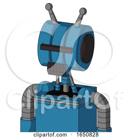 Blue Automaton with Multi-Toroid Head and Dark Tooth Mouth and Black Visor Cyclops and Double Antenna by Leo Blanchette