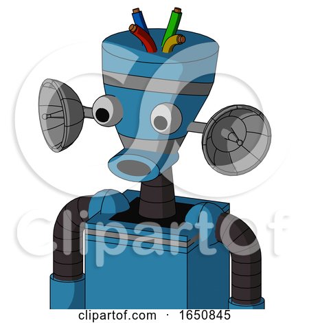 Blue Automaton with Vase Head and Round Mouth and Two Eyes and Wire Hair by Leo Blanchette