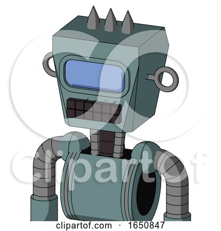 Blue Droid with Box Head and Keyboard Mouth and Large Blue Visor Eye and Three Spiked by Leo Blanchette
