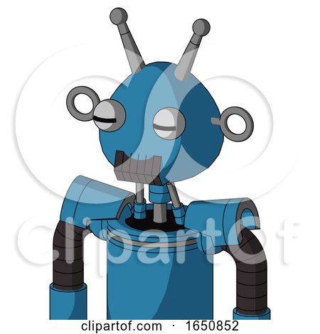 Blue Automaton with Rounded Head and Dark Tooth Mouth and Two Eyes and Double Antenna by Leo Blanchette