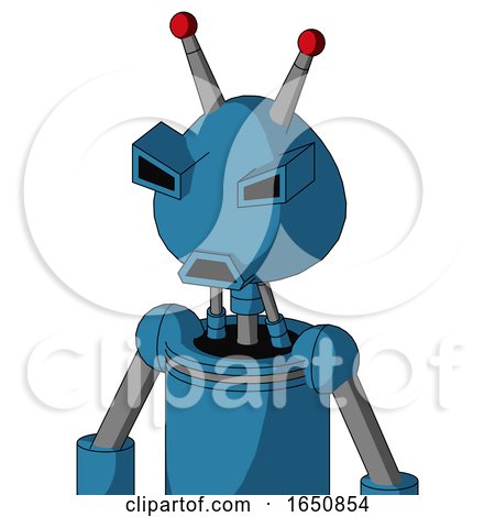 Blue Automaton with Rounded Head and Sad Mouth and Angry Eyes and Double Led Antenna by Leo Blanchette