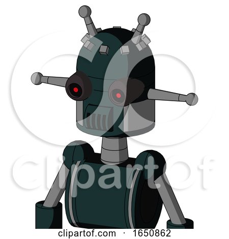 Blue Droid with Dome Head and Speakers Mouth and Black Glowing Red Eyes and Double Antenna by Leo Blanchette