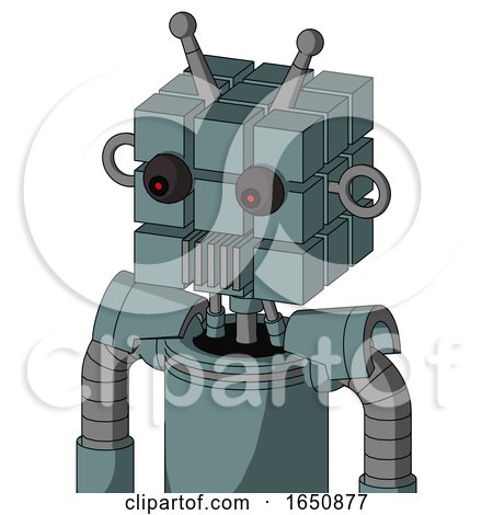 Blue Droid with Cube Head and Vent Mouth and Red Eyed and Double Antenna by Leo Blanchette