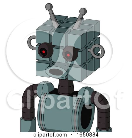 Blue Droid with Cube Head and Round Mouth and Black Glowing Red Eyes and Double Antenna by Leo Blanchette