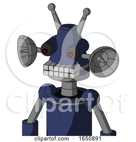 Blue Droid with Cone Head and Keyboard Mouth and Red Eyed and Double Antenna by Leo Blanchette