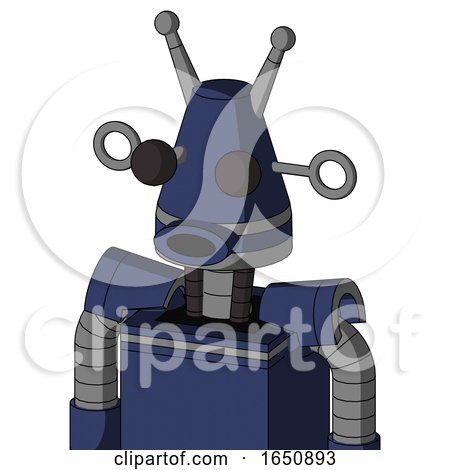 Blue Droid with Cone Head and Round Mouth and Two Eyes and Double Antenna by Leo Blanchette