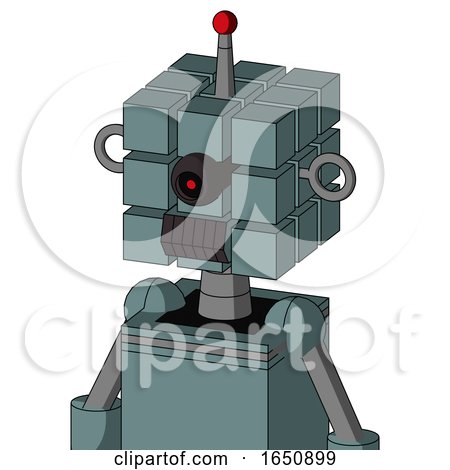 Blue Droid with Cube Head and Dark Tooth Mouth and Black Cyclops Eye and Single Led Antenna by Leo Blanchette