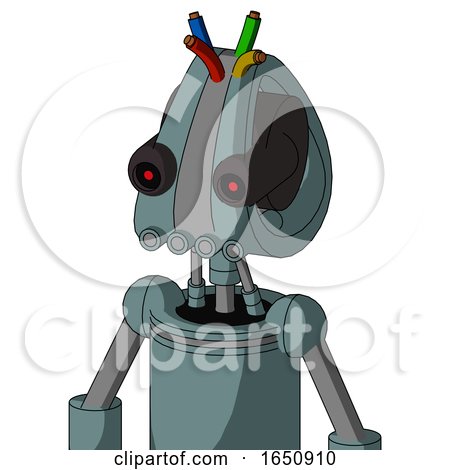 Blue Droid with Droid Head and Pipes Mouth and Black Glowing Red Eyes and Wire Hair by Leo Blanchette