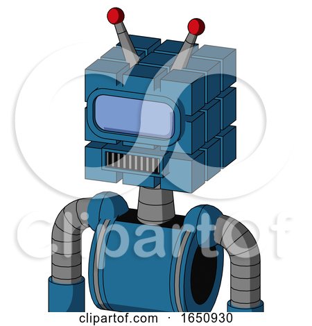 Blue Automaton with Cube Head and Square Mouth and Large Blue Visor Eye and Double Led Antenna by Leo Blanchette