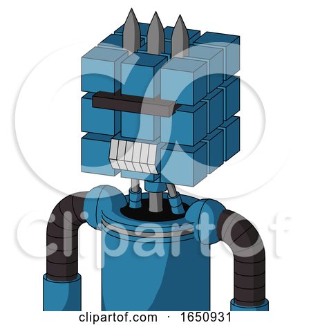 Blue Automaton with Cube Head and Teeth Mouth and Black Visor Cyclops and Three Spiked by Leo Blanchette