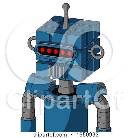 Blue Automaton with Cube Head and Vent Mouth and Visor Eye and Single Antenna by Leo Blanchette